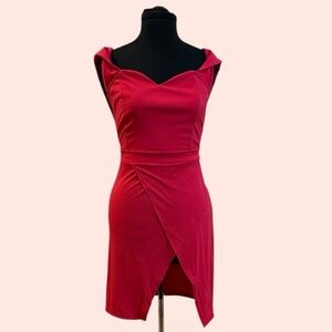 Deep Pink Off-Shoulder Wrap Dress